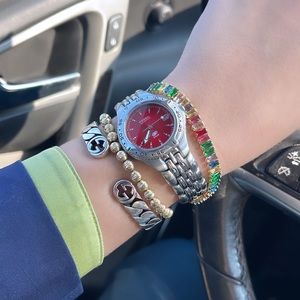 Fossil watch with red face